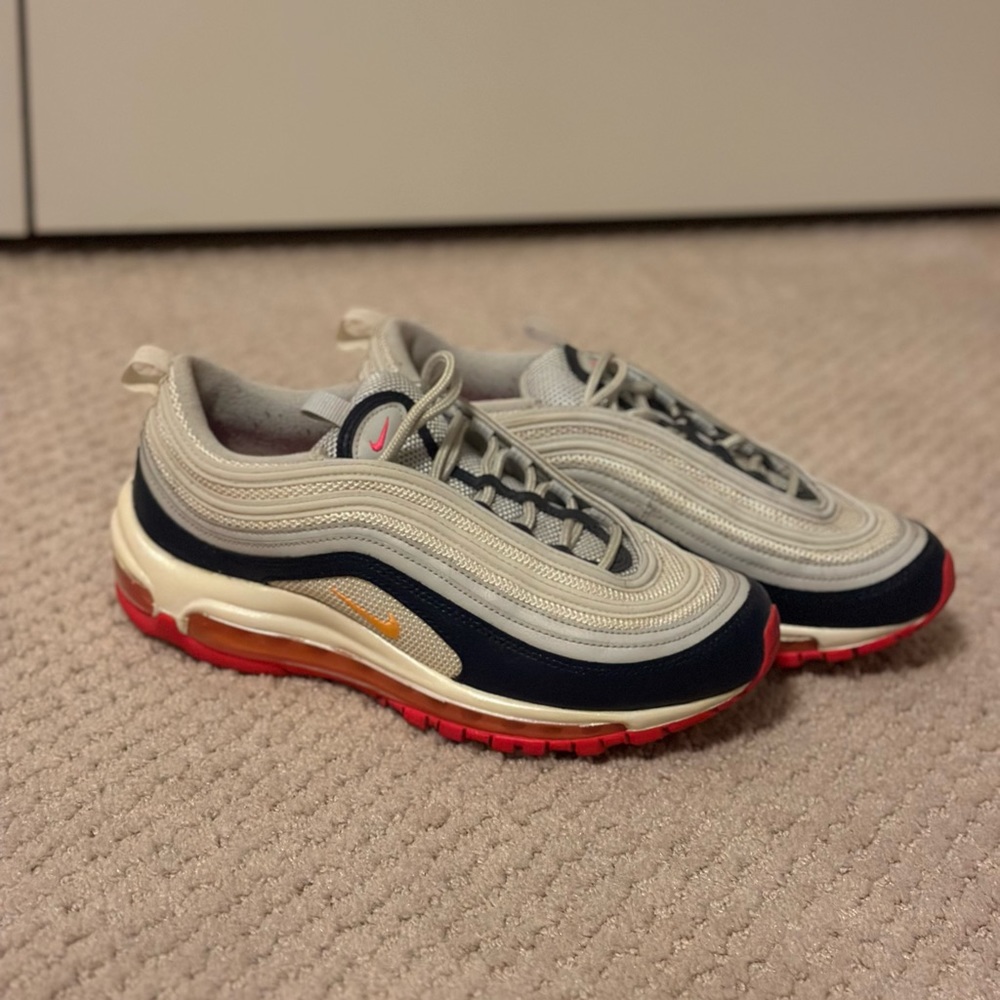 Nike Air Max 97 in midnight navy racer pink laser orange (women’s). Size 8.